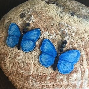 Hand Painted Leather Butterfly Earrings - Spring Azure Nature Inspired Jewelry